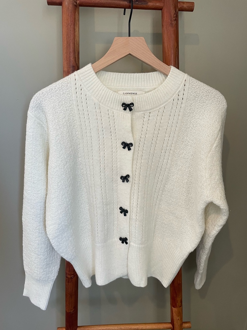 Commense Cream Knit Cardigan with Bow Buttons